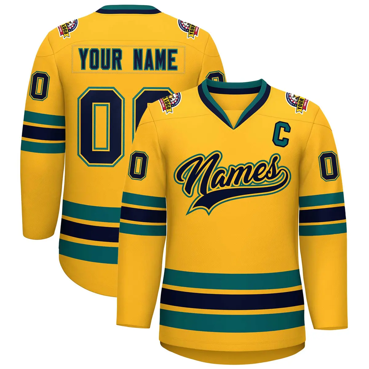 Gold Navy Gold-Aqua Classic Hockey Jersey