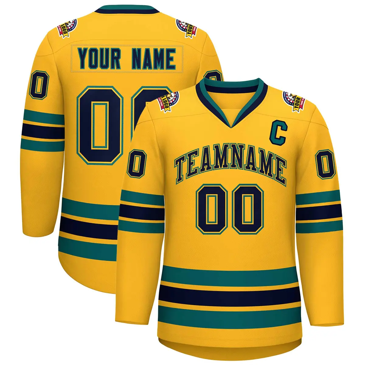 Gold Navy Gold-Aqua Classic Hockey Jersey