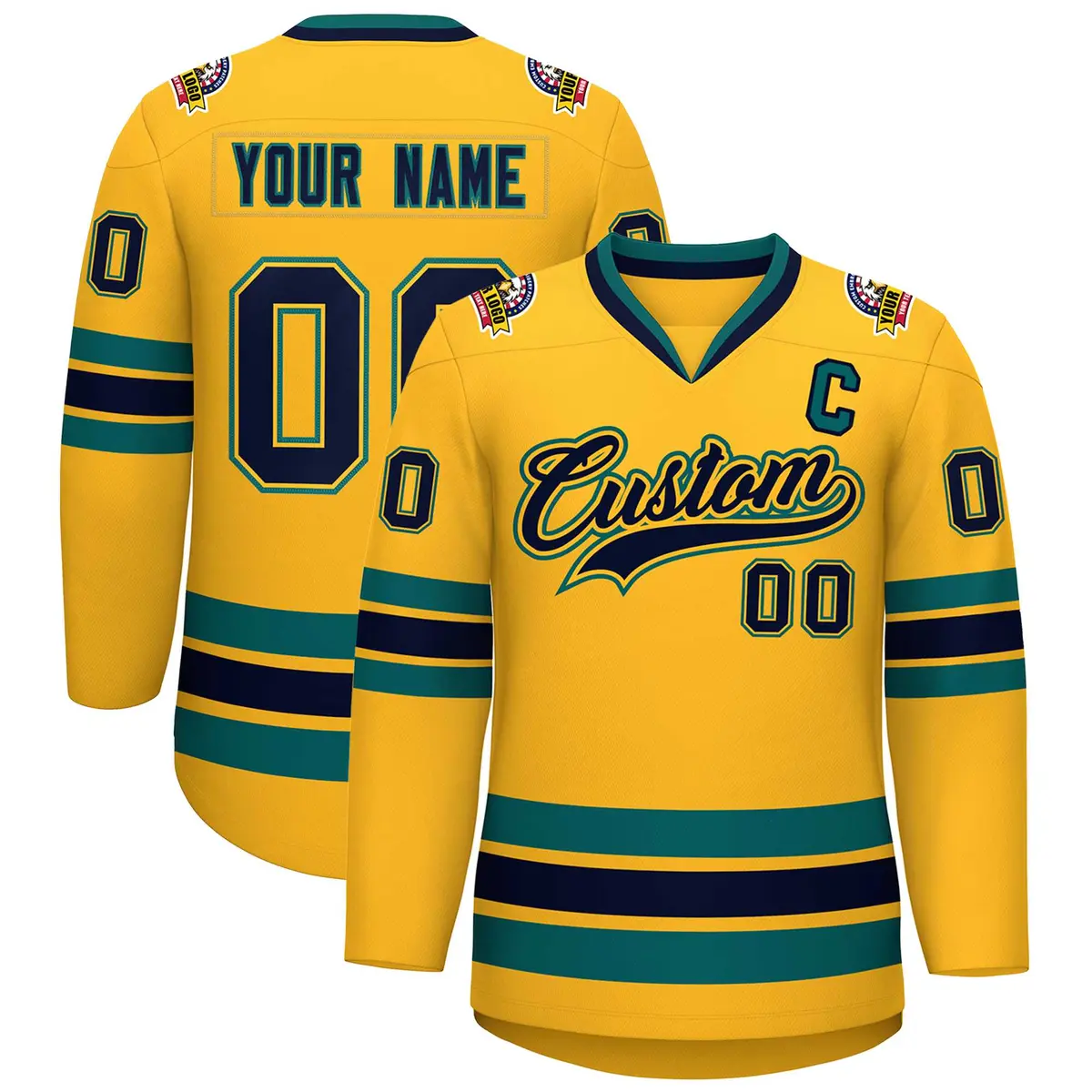 Gold Navy Gold-Aqua Classic Hockey Jersey