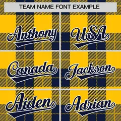 Gold Navy-Gold Plaid Pattern Varsity Full-Snap Letterman Jacket 3