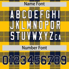 Gold Navy-Gold Plaid Pattern Varsity Full-Snap Letterman Jacket 4