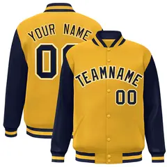Gold Navy-Gold Raglan Sleeves Varsity Full-Snap Letterman Jacket
