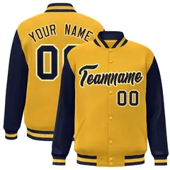 Gold Navy-Gold Raglan Sleeves Varsity Full-Snap Letterman Jacket 1