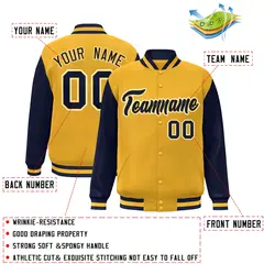 Gold Navy-Gold Raglan Sleeves Varsity Full-Snap Letterman Jacket 2