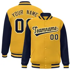 Gold Navy-Gold Raglan Sleeves Varsity Full-Snap Letterman Jacket 1