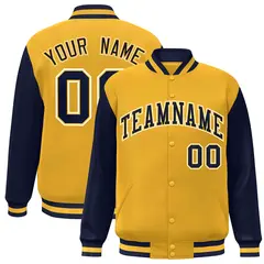 Gold Navy-Gold Raglan Sleeves Varsity Full-Snap Letterman Jacket