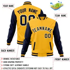 Gold Navy-Gold Raglan Sleeves Varsity Full-Snap Letterman Jacket 4