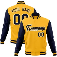 Gold Navy-Gold Raglan Sleeves Varsity Full-Snap Letterman Jacket 1