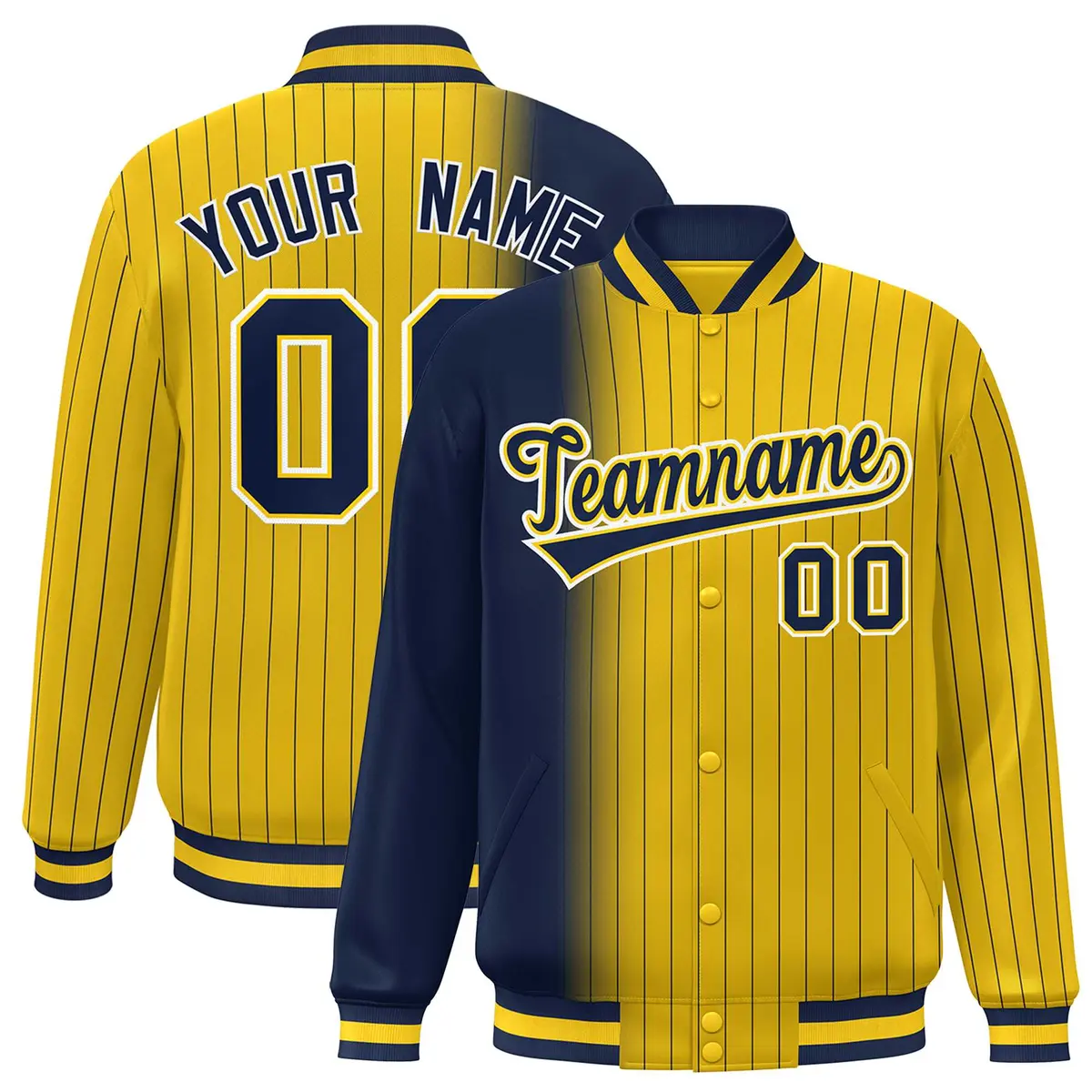 Gold Navy Gradient Pinstripe Varsity Full-Snap Letterman Jacket