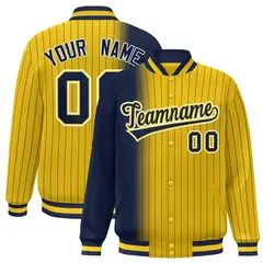 Gold Navy Gradient Pinstripe Varsity Full-Snap Letterman Jacket 1