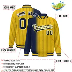 Gold Navy Gradient Pinstripe Varsity Full-Snap Letterman Jacket 2