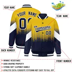 Gold Navy Gradient Polka Dot Full-Snap Letterman Jacket 2