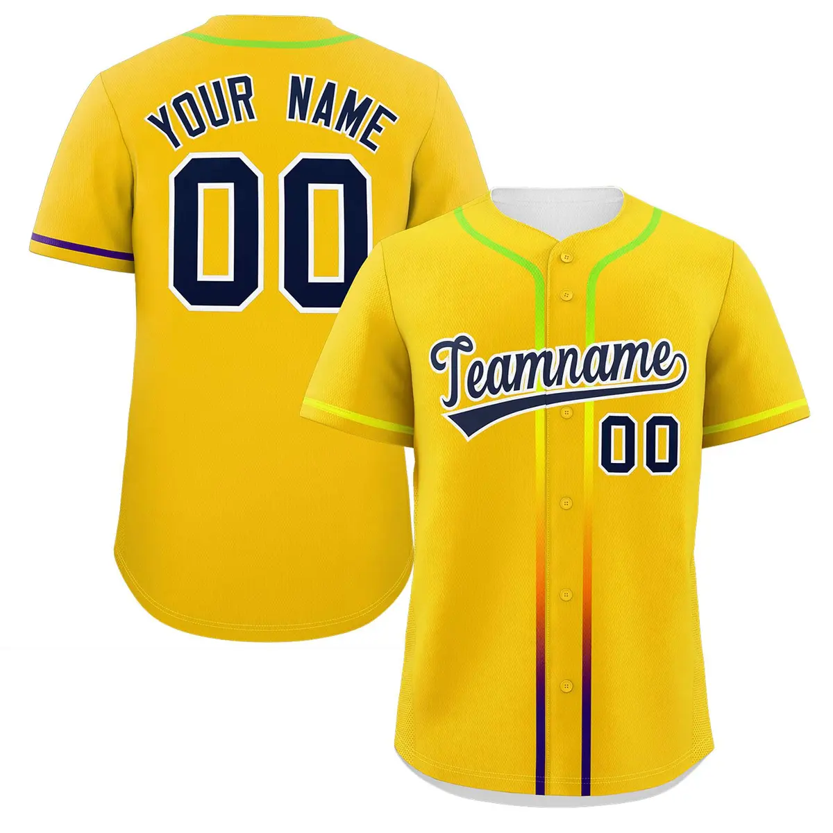 Gold Navy Gradient Ribbed Authentic Baseball Jersey