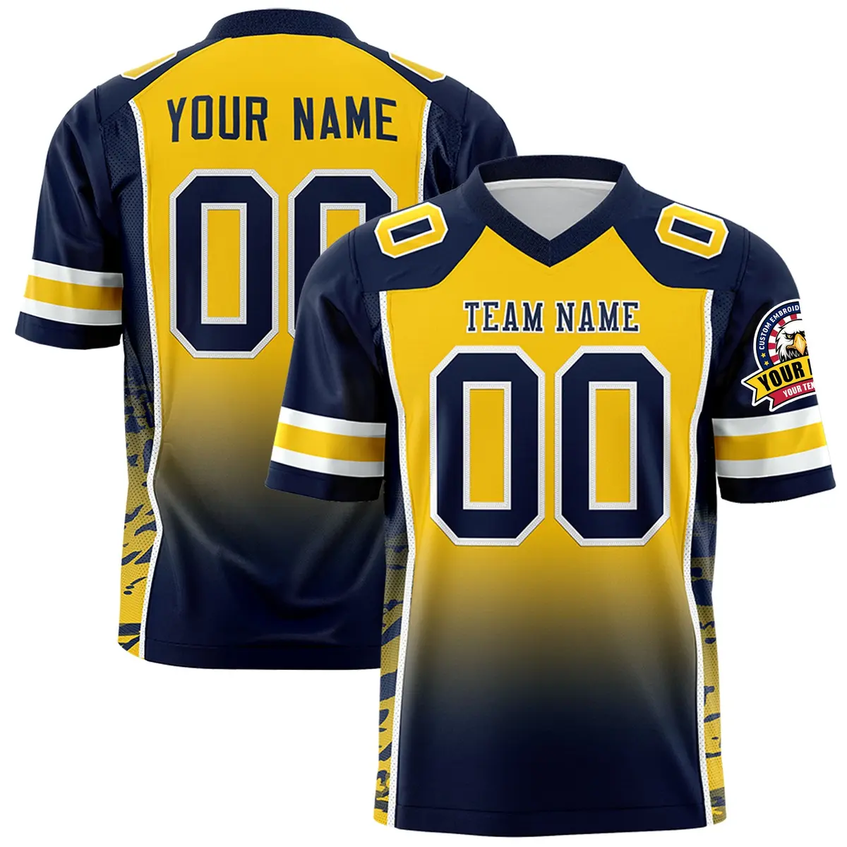 Gold Navy Gradient Side Pattern Authentic Football Jersey