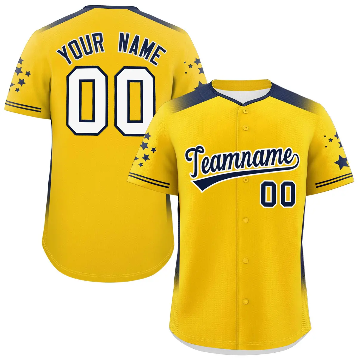 Gold Navy Gradient Star Pattern Authentic Baseball Jersey