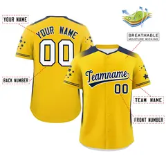 Gold Navy Gradient Star Pattern Authentic Baseball Jersey 2