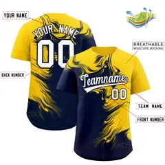 Gold Navy Ink Pattern Authentic Baseball Jersey 2