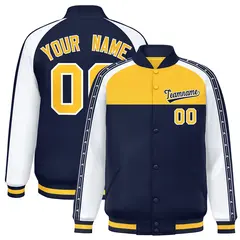 Gold Navy K-Ribbon Raglan Color Block Varsity Letterman Jacket 1