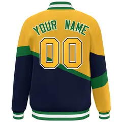 Gold Navy Kelly Green-White Color Block Varsity Baseball Jacket 4