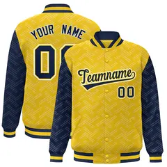Gold Navy L Pattern Varsity Raglan Full-Snap Letterman Baseball Jacket 1