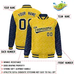 Gold Navy L Pattern Varsity Raglan Full-Snap Letterman Baseball Jacket 2