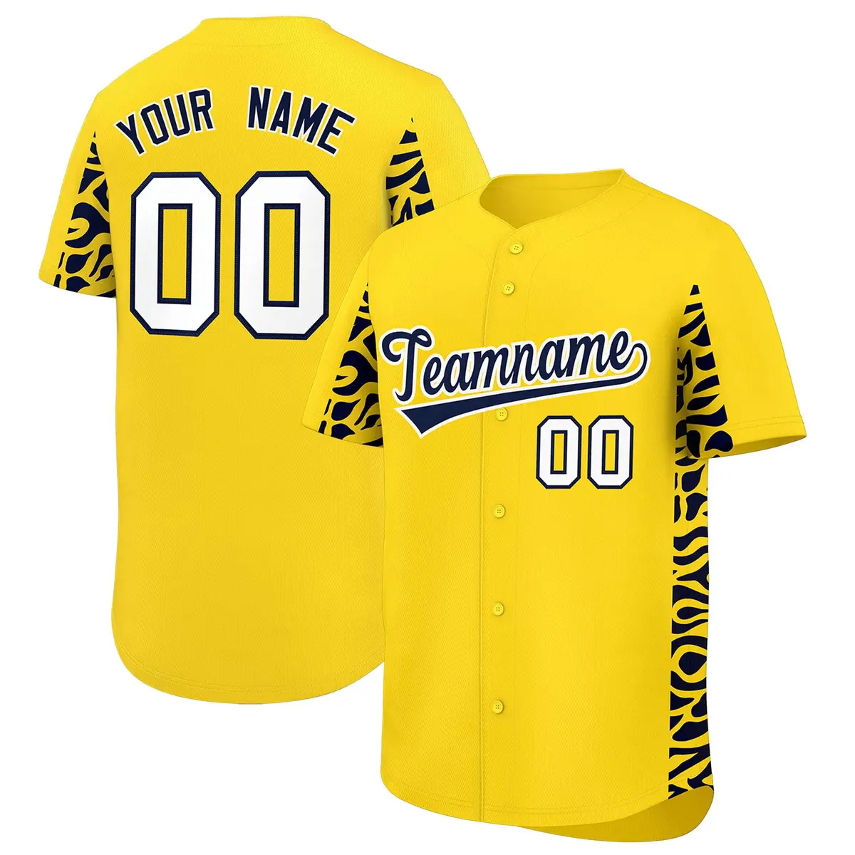 Gold Navy Leopard Graffiti Side Design Baseball Jersey