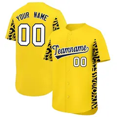 Gold Navy Leopard Graffiti Side Design Baseball Jersey 1