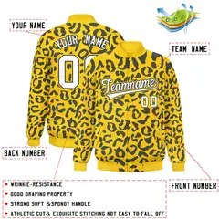 Gold Navy Leopard Graffiti Varsity Letterman Baseball Jacket 2