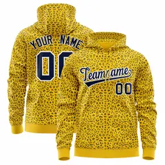 Gold Navy Leopard Print Varsity Letterman Jacket Hoodie 1