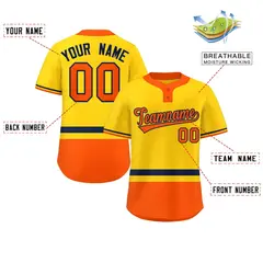 Gold Navy-Orange Color Block Two-Button Softball Jersey 2