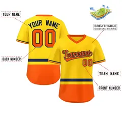 Gold Navy-Orange Color Block V-Neck Pullover Baseball Jersey 2