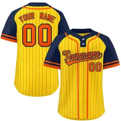 Gold Navy-Orange Stripe Raglan Two-Button Softball Jersey 1