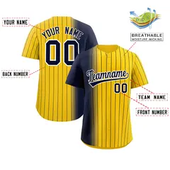Gold Navy Pinstripe Gradient Baseball Jersey 2