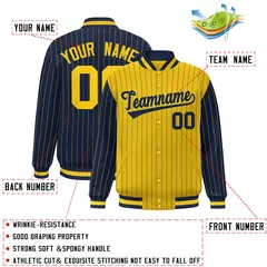 Gold Navy Pinstripe Raglan Varsity Letterman Baseball Jacket 2