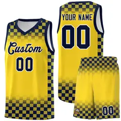 Gold Navy Plaid Basketball Jersey for Teams