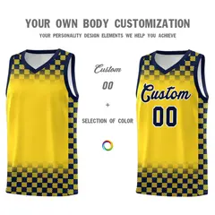 Gold Navy Plaid Basketball Jersey for Teams 3