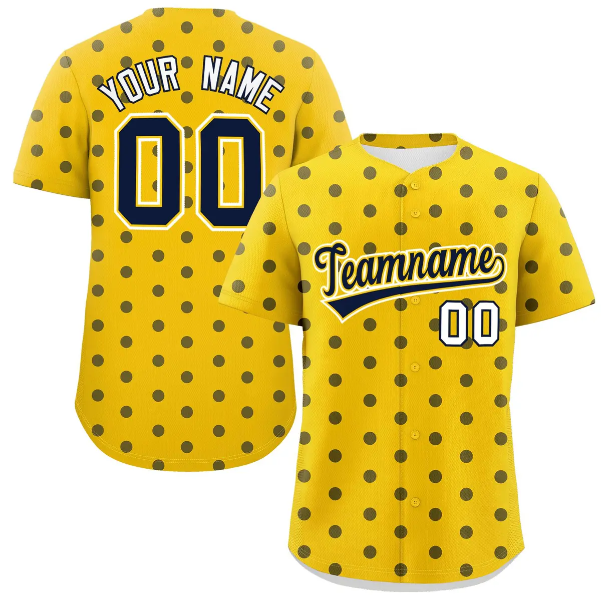 Gold Navy Polka Dot Graffiti Authentic Baseball Jersey