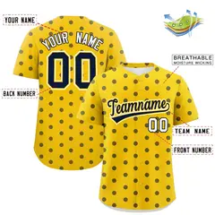 Gold Navy Polka Dot Graffiti Authentic Baseball Jersey 2
