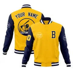 Gold Navy Raglan Full-Snap Varsity Letterman Jacket 1