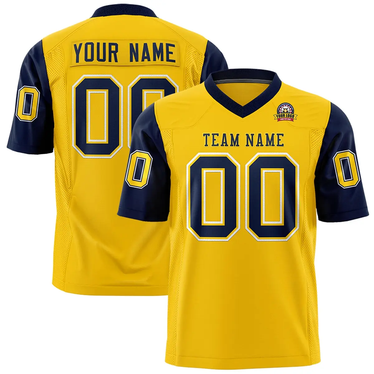 Gold Navy Raglan Sleeves Authentic Football Jersey