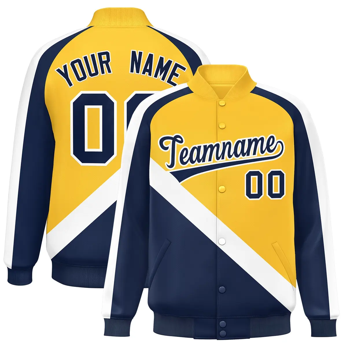 Gold Navy Raglan Varsity Letterman Baseball Jacket