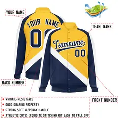 Gold Navy Raglan Varsity Letterman Baseball Jacket 2