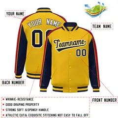 Gold Navy-Red Color Block Varsity Bomber Baseball Jacket 2