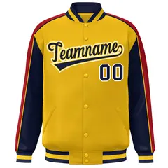 Gold Navy-Red Color Block Varsity Bomber Baseball Jacket 3