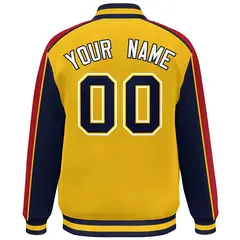 Gold Navy-Red Color Block Varsity Bomber Baseball Jacket 4
