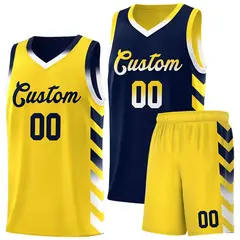 Gold Navy Reversible Basketball Kits - Side Arrow Navy White Gradient