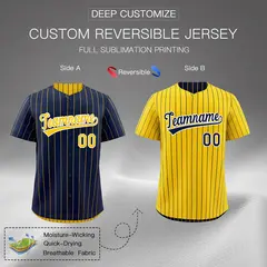 Gold Navy Reversible Stripe Baseball Jersey Moisture-Wicking 2