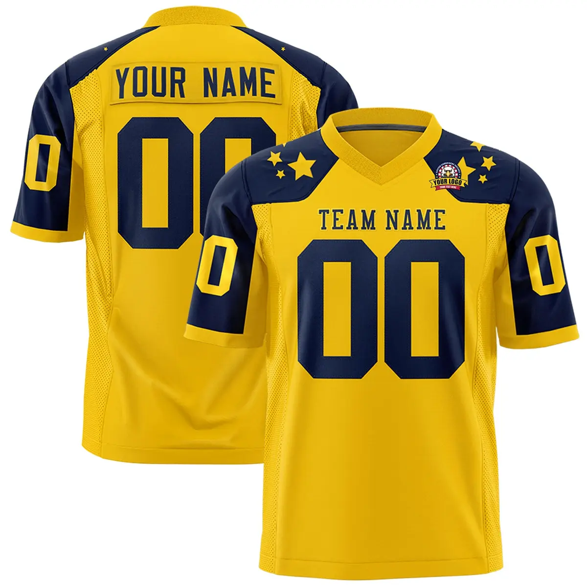Gold Navy Shoulder Star Pattern Flag Football Jersey