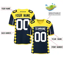 Gold Navy Side Blocks Raglan Football Jersey 2