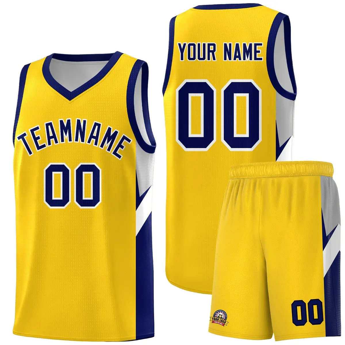 Gold Navy Side Design Sports Uniform Basketball Jersey Sets